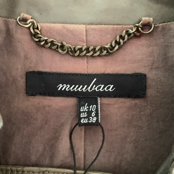 New Muubaa Brand, soft leather jacket, fitted, grey, racer, size 6 - Picture 2 of 2